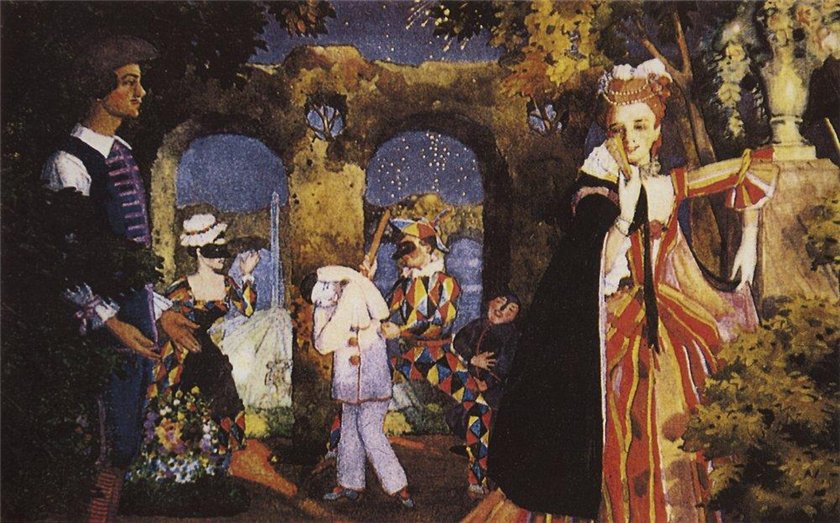 Italian Comedy Scene by Konstantin Somov, 1914